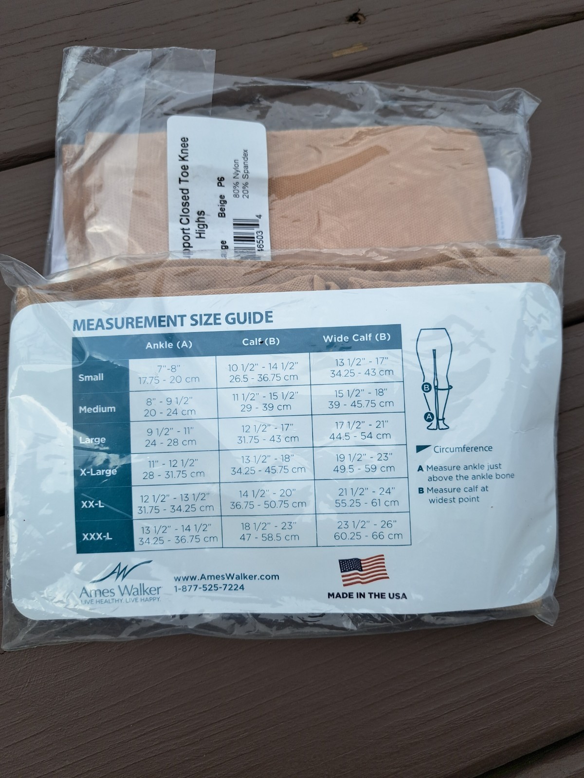 Ames Walker Medical Support Closed Toe Knee Highs Beige Large Set Of 2