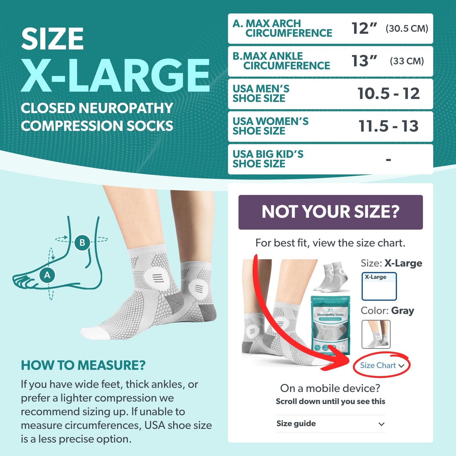 BraceAbility Closed Toe Diabetic Socks – XL Neuropathy Socks for Women and Me…