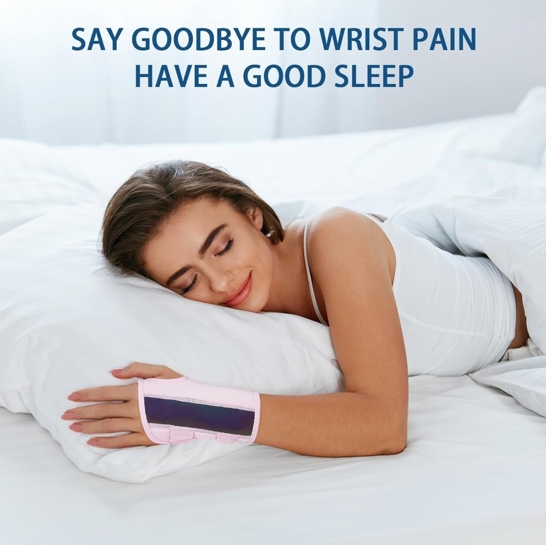 Wrist Brace for Carpal Tunnel Night Support with 2 POM Stays (Rosepink-Left, M)