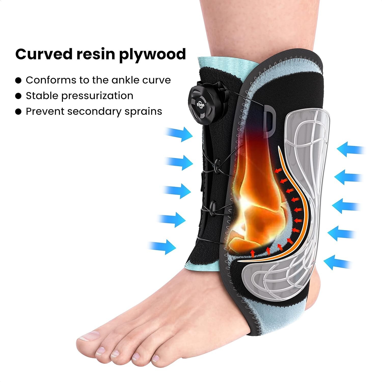 Adjustable Knob Ankle Brace for Plantar Fasciitis and Tendonitis (XL, Black) NEW