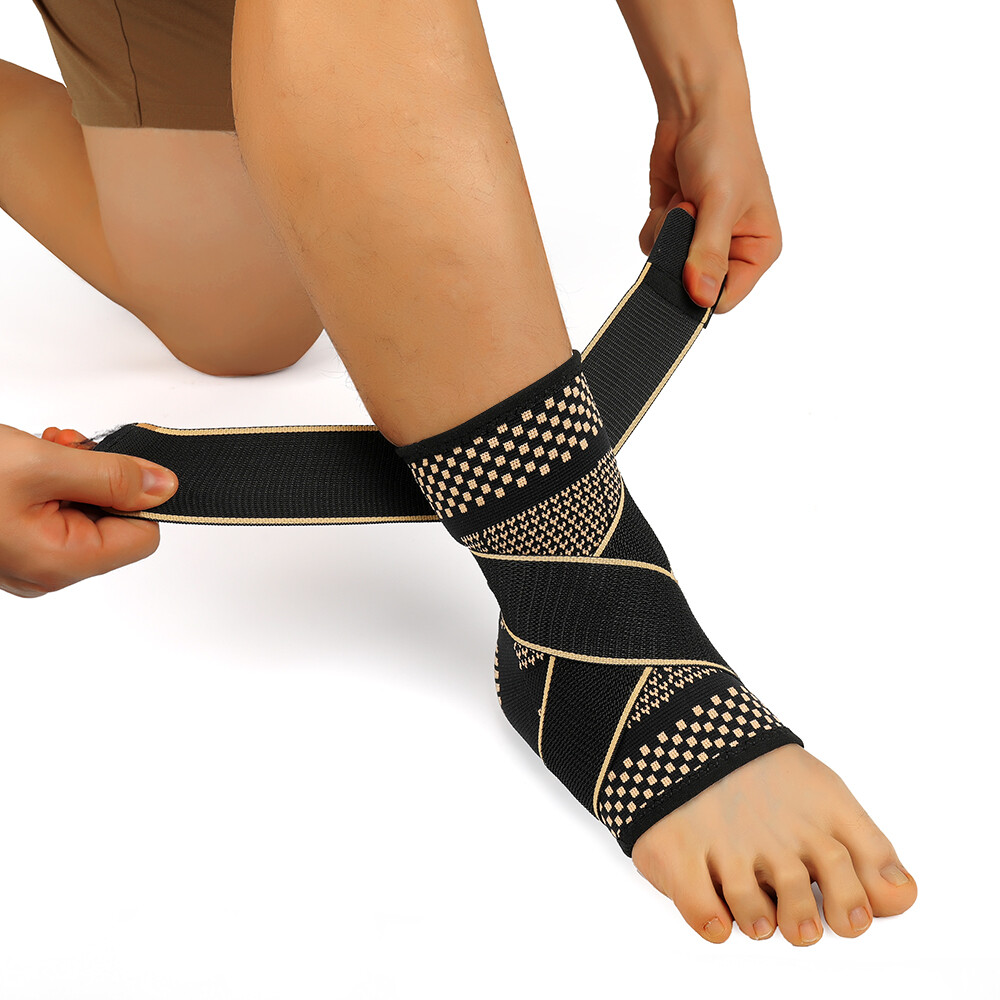 Copper Ankle Support Brace Compression Sleeve Plantar Foot Fasciitis Sports Wrap