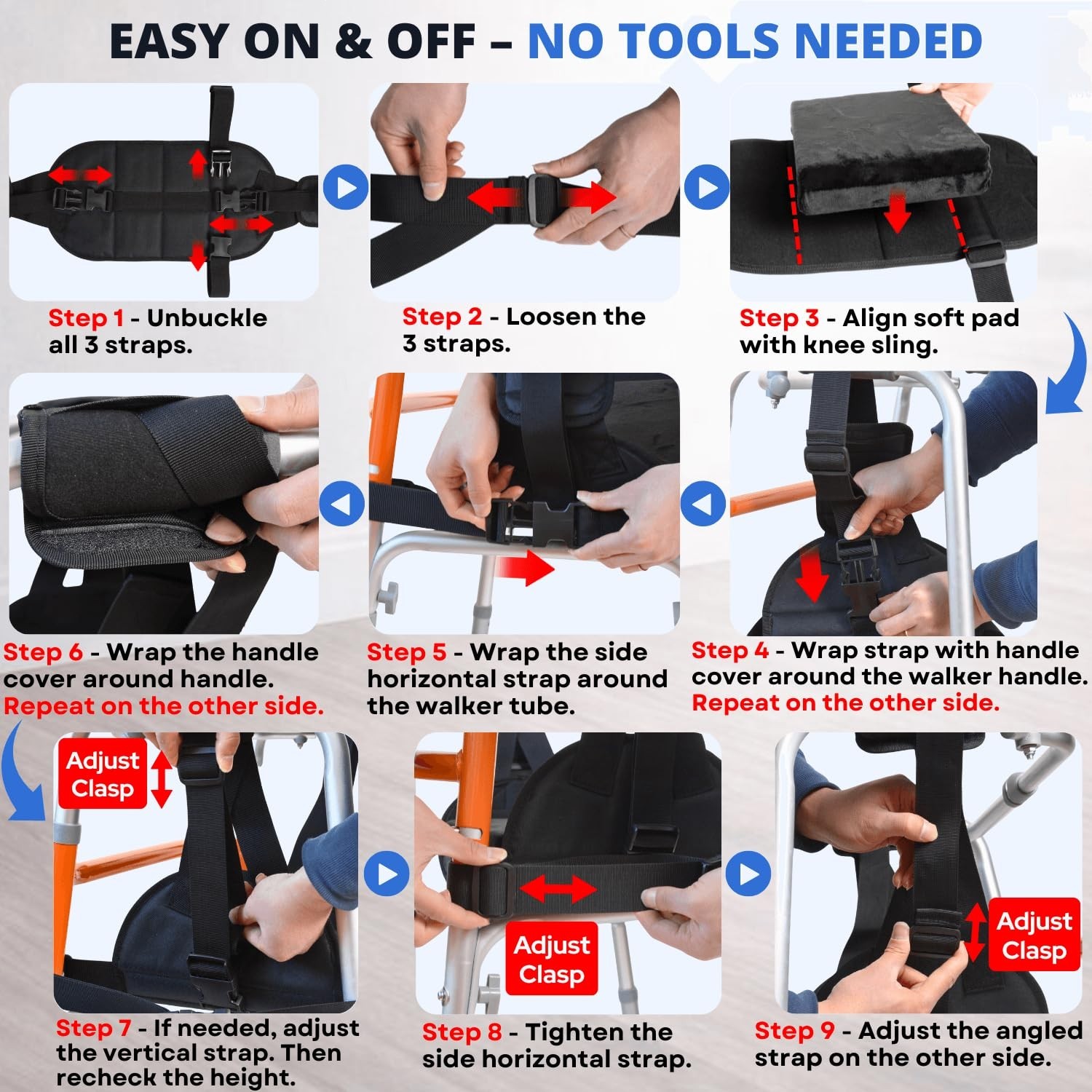 Adjustable Knee Sling for Walker Cushioned Support Non Weight Bearing Recovery
