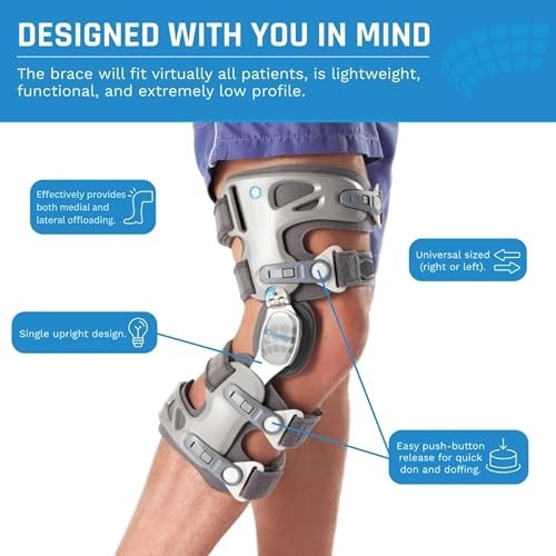 Knee Brace OA Unloader Hinged Single Upright Adjustable Push Button Buckle