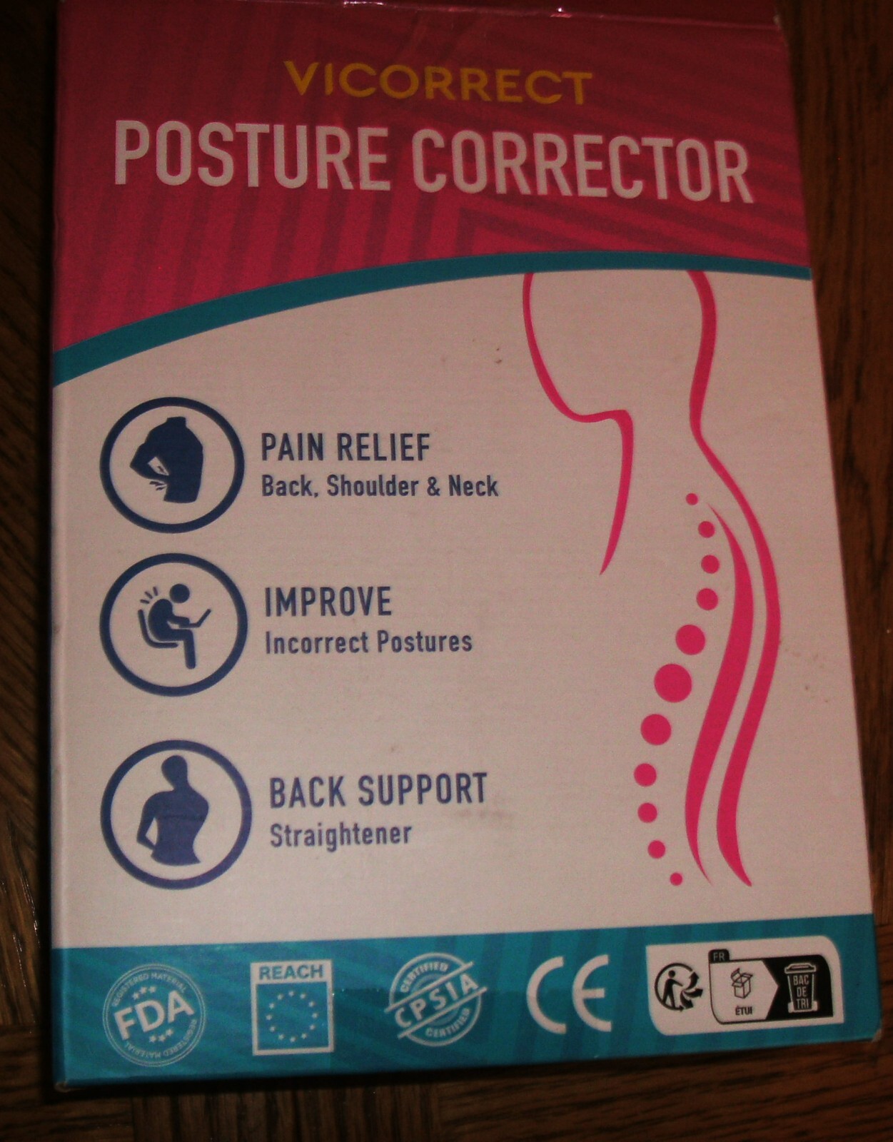 Vicorrect Adjustable Back Support Posture Corrector Pain Relief S/M Pink