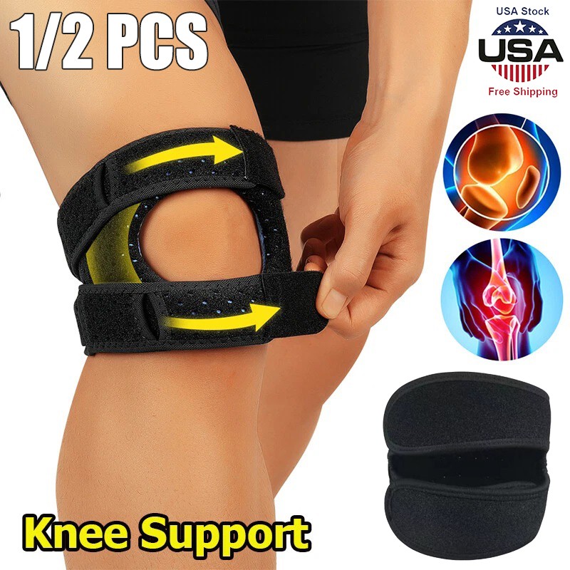2x Knee Brace Patellar Tendon Support Strap, Side Stabilizers & Patella Gel Pad