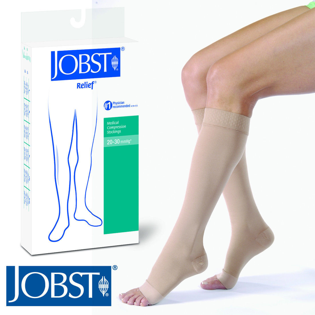 Jobst Relief Compression Knee Stockings 20-30 mmhg Supports Open Toe Silicone