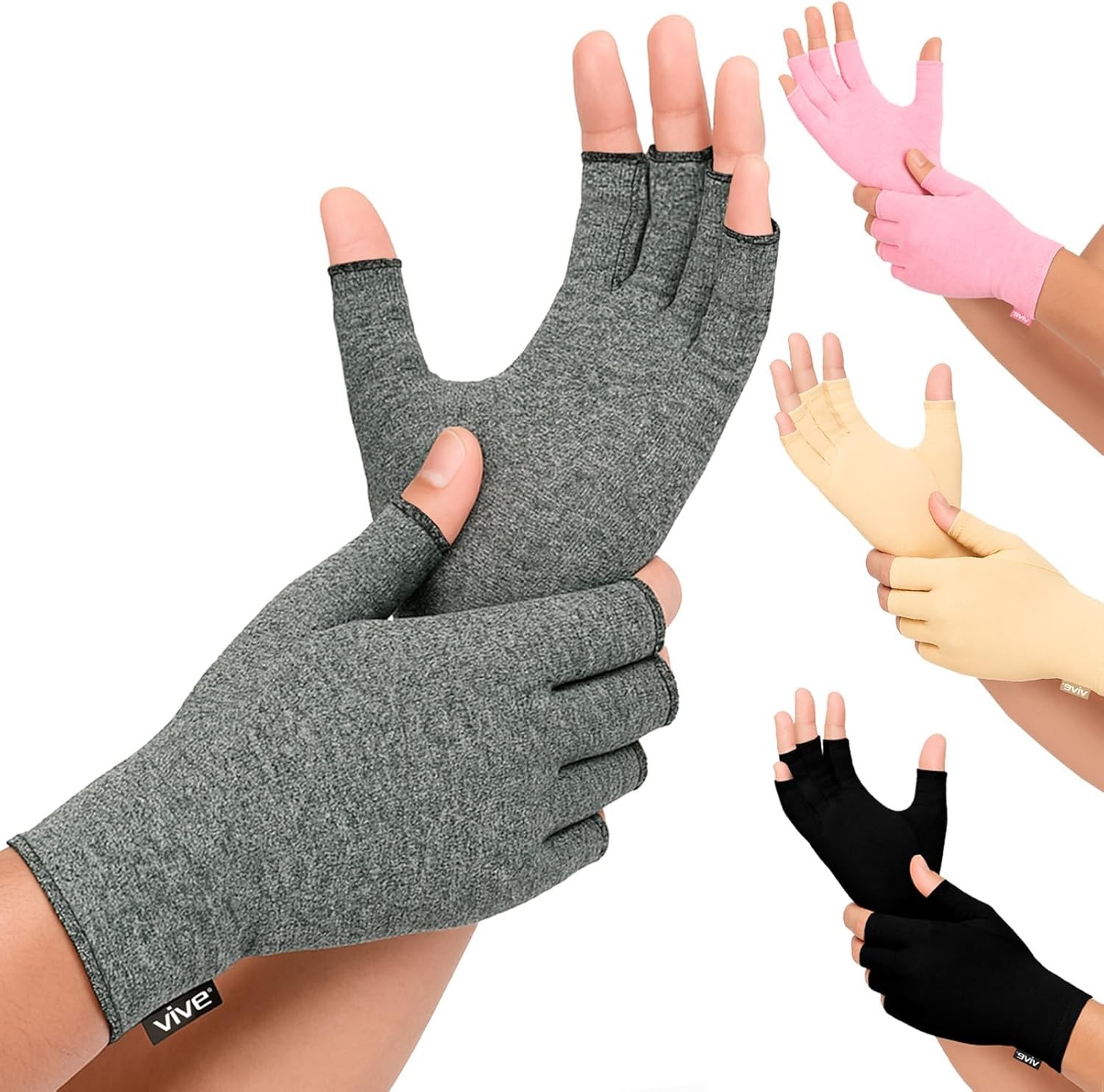 Pink Arthritis Hand Compression Gloves Comfortable Fit Men & Women Open Finger
