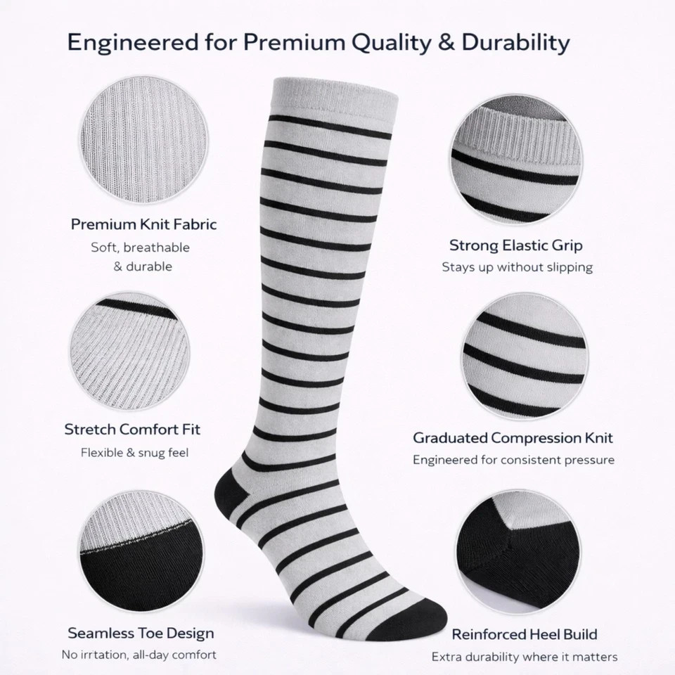 Men & Women Compression Socks Fit Knee High Support Running Travel 6 Pairs