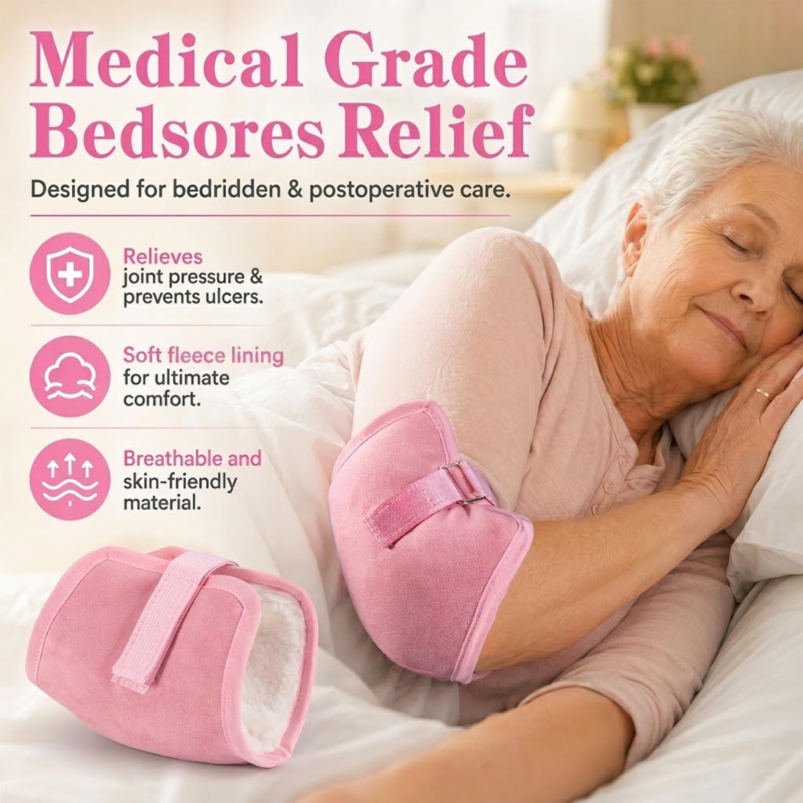 AHDSGJH Elbow Pads for Pressure Sores, Bedsores Adults Men Women Pink 1PC