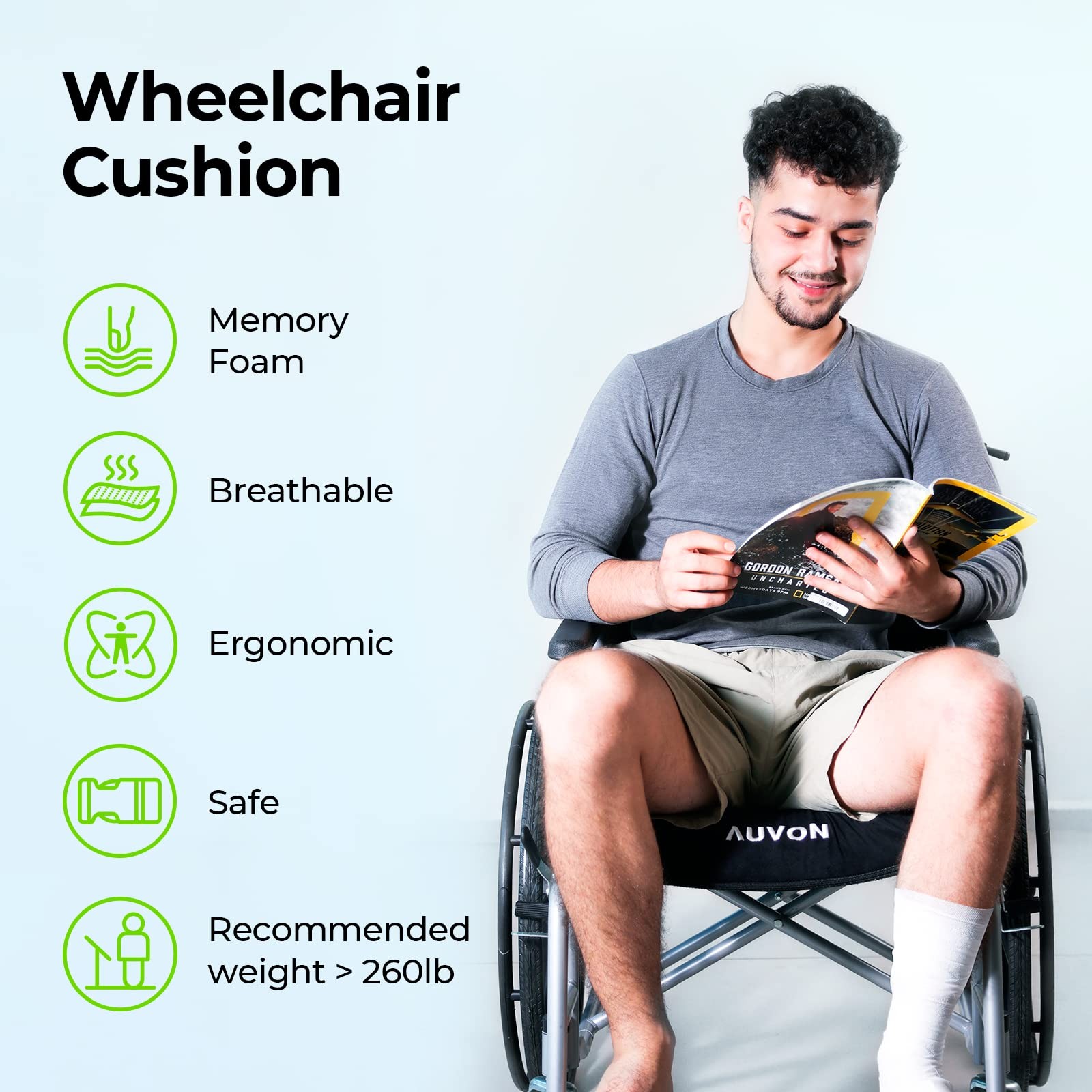 AUVON Wheelchair Seat Cushions (20″x16″x4″) for L (20x16x4in), Black