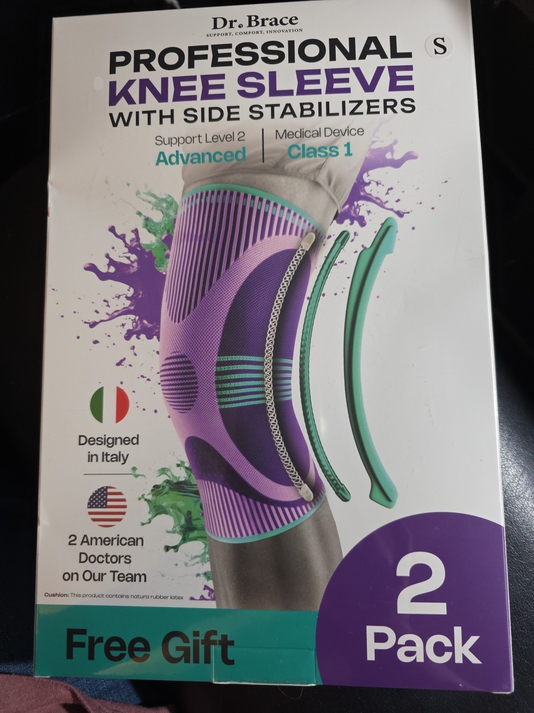 SEALED Dr. Brace Professional Knee Sleeve with side stabilizers 2PK SIZE SMALL