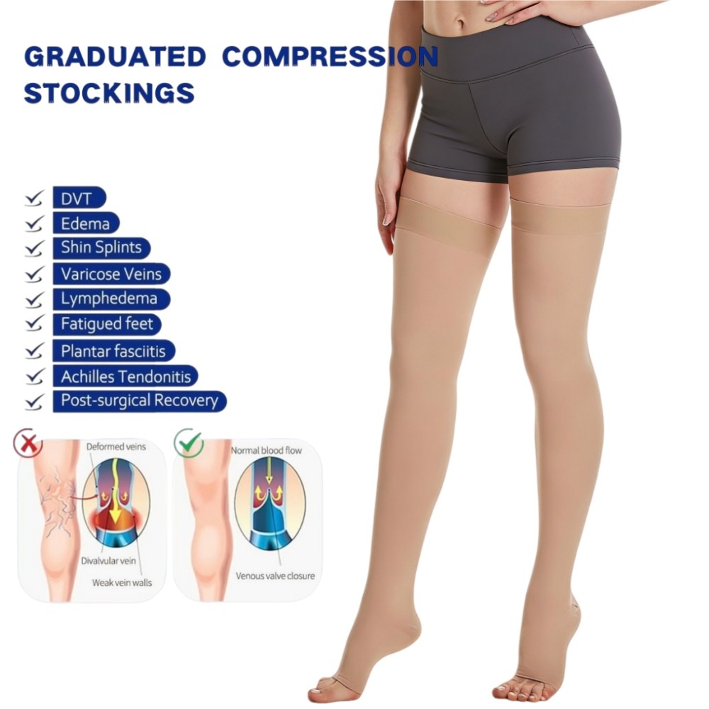 Medical Compression Stockings Support Varicose Veins Thigh High Open Toe Unisex