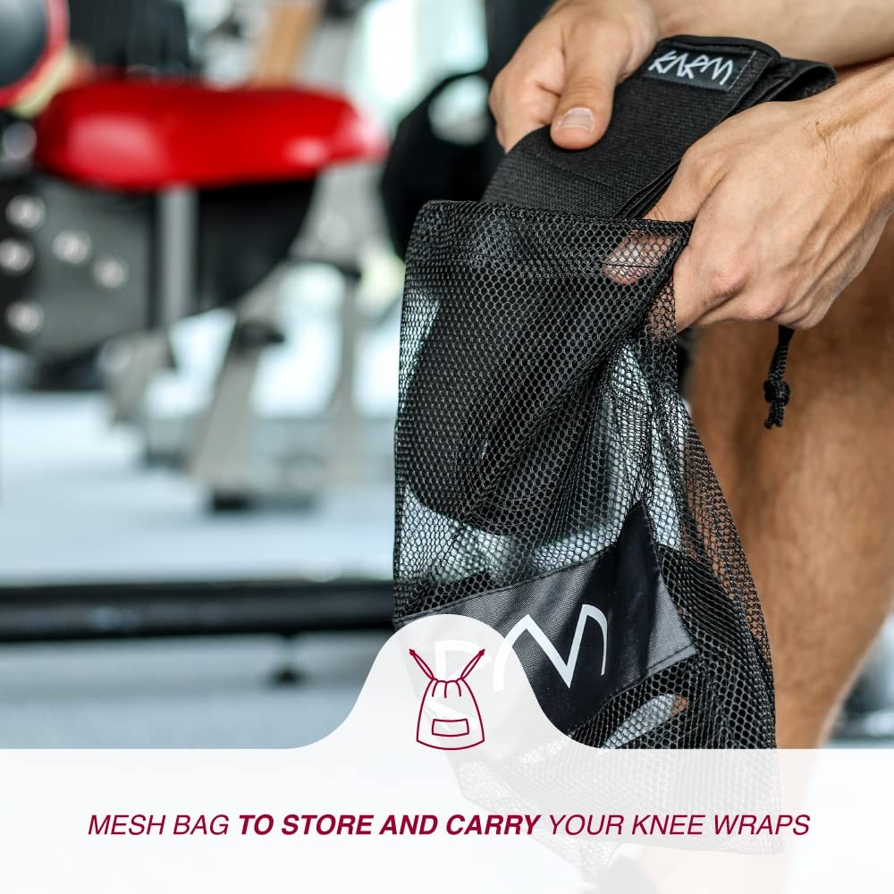 Knee Wraps for Weightlifting (Pair) with Bag – Knee Wraps for Squatting – Knee