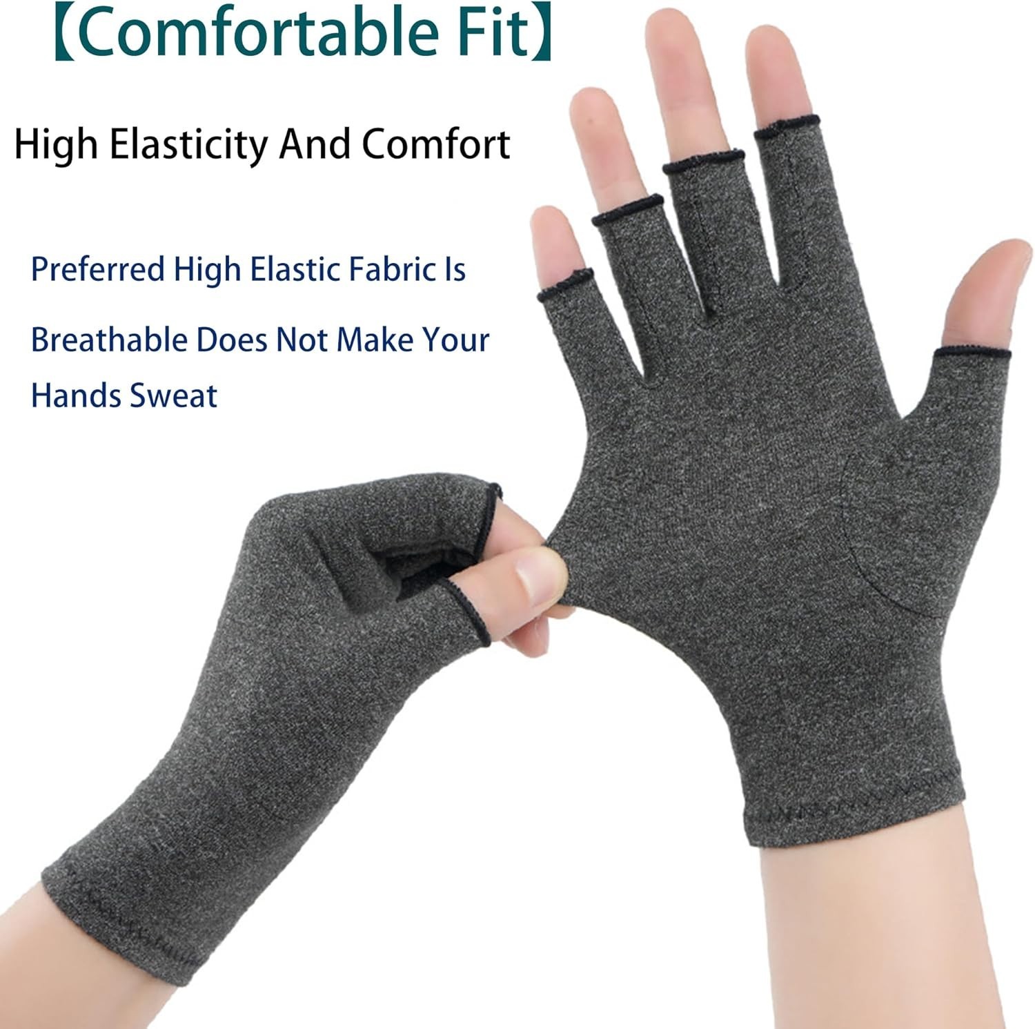Large Compression Arthritis Gloves – Comfortable Fingerless Design in Dark Gray