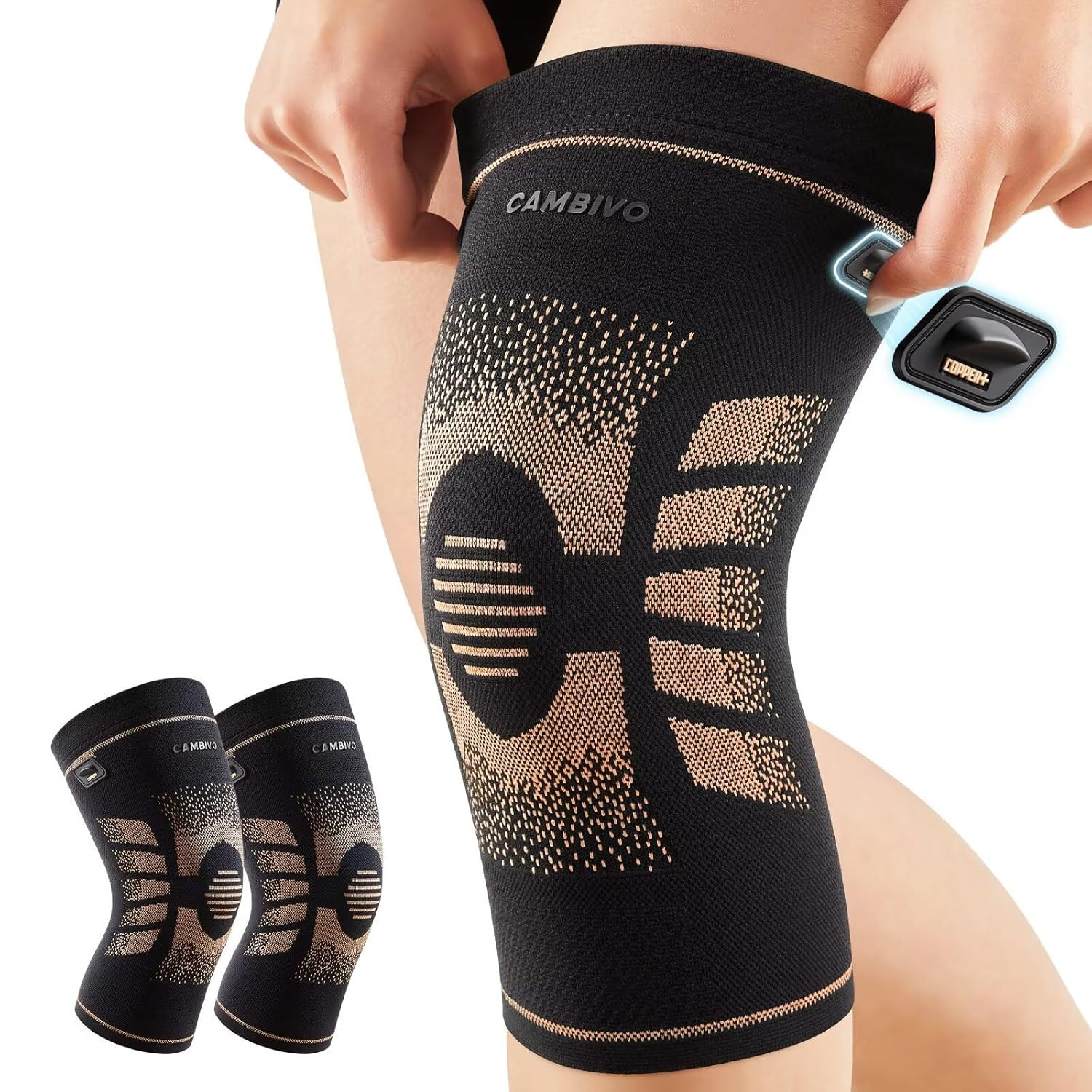 CAMBIVO 2 Pack Copper Knee Brace for Women & Men, Copper Infused Compression Kne
