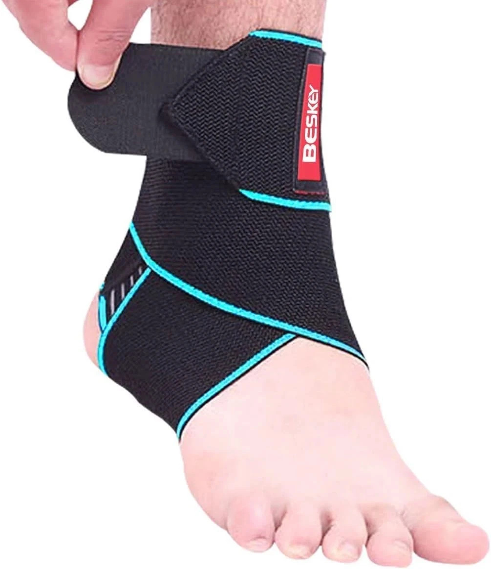 Ankle Brace Support Adjustable Breathable Elastic Nylon Material Fit (Blue 1pcs)