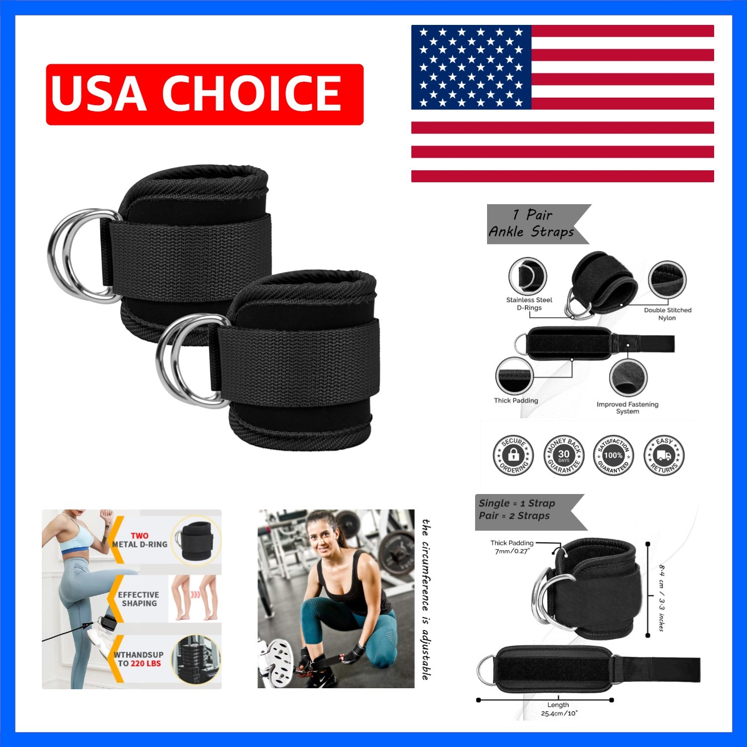Ankle Resistance Bands Wrist Cuffs Padded Straps Adjustable Fitness Glute Kic…