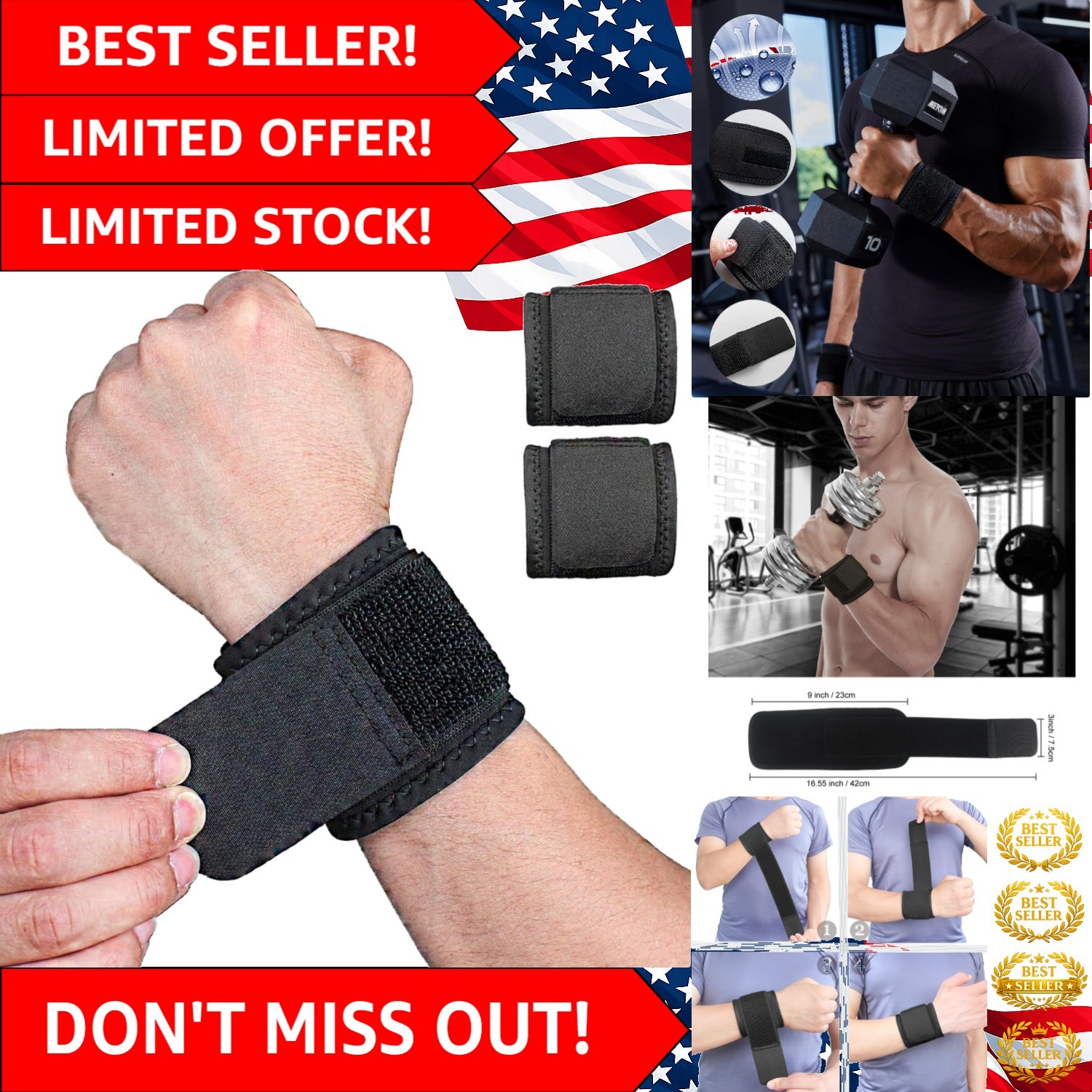 Breathable Adjustable Wrist Wraps for Pain Relief in Fitness Activities – 2 Pack