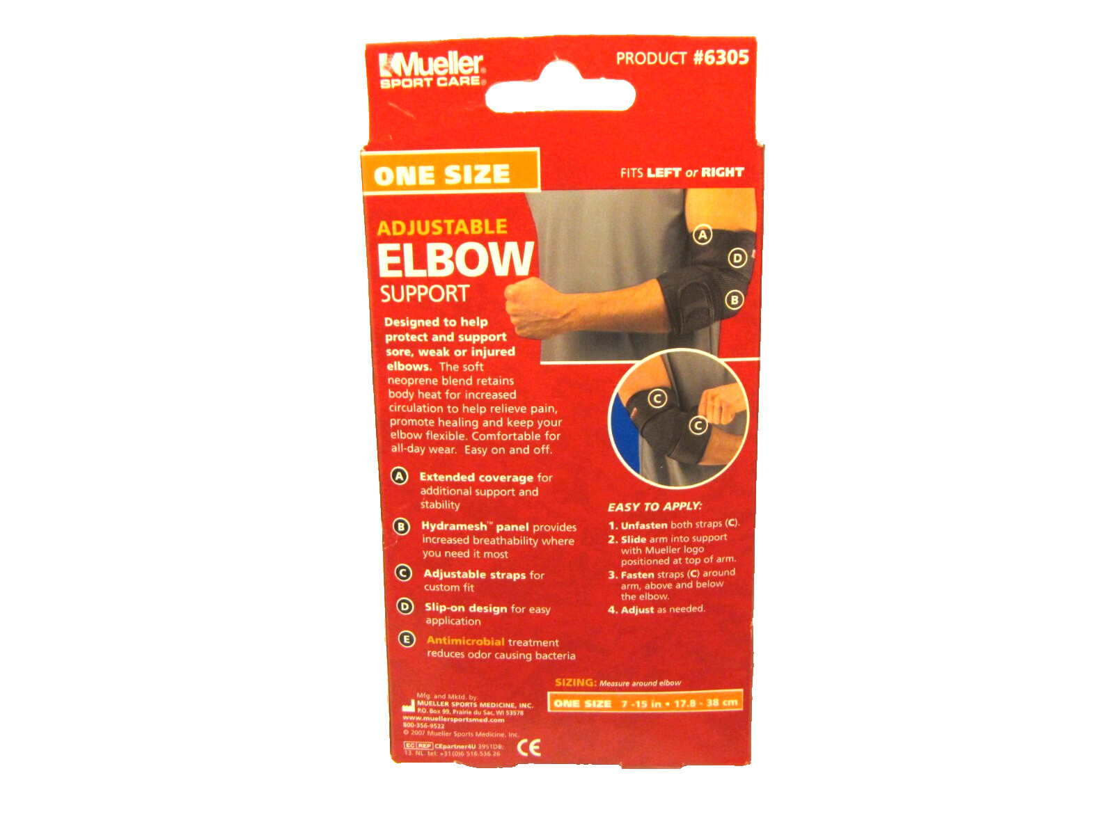 Black Mueller Adjustable Slip-on Elbow Brace, Moderate Support, One Size, 6305