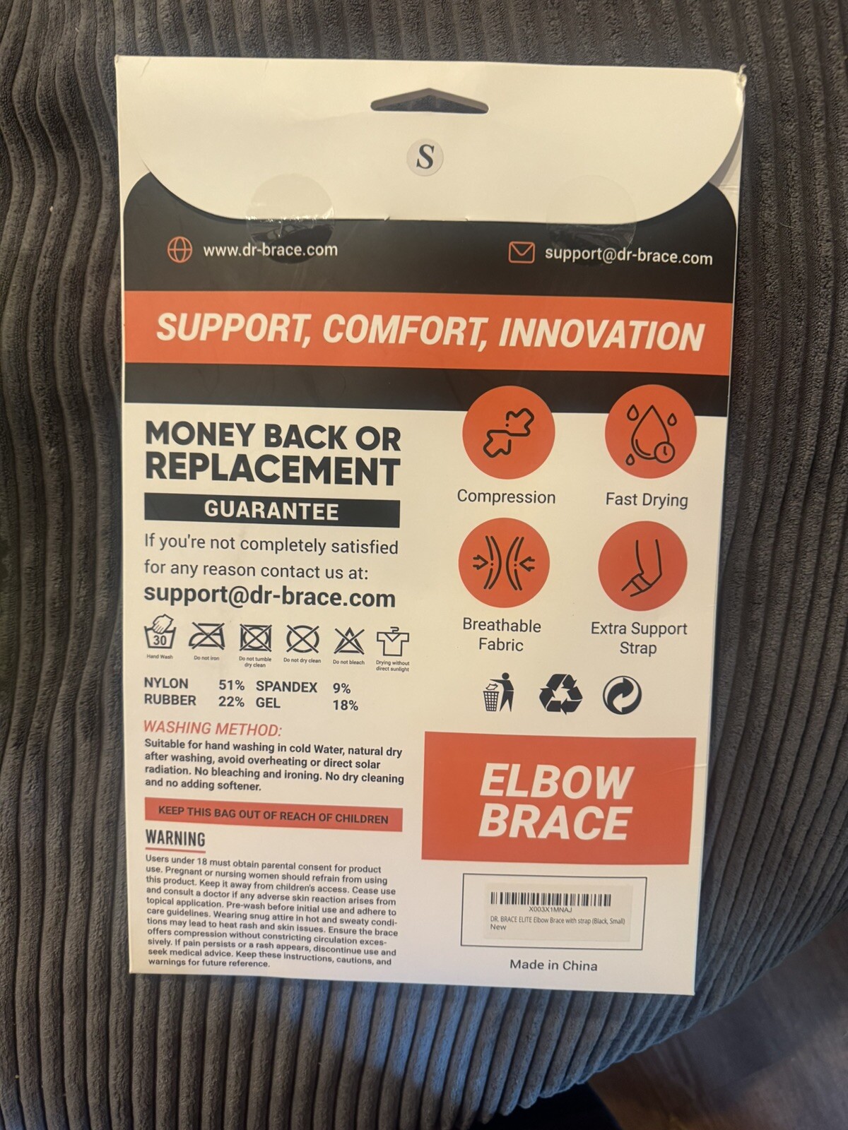 Dr. Brace ELITE Elbow Brace Support, Compression Sleeve Size S Black/White New