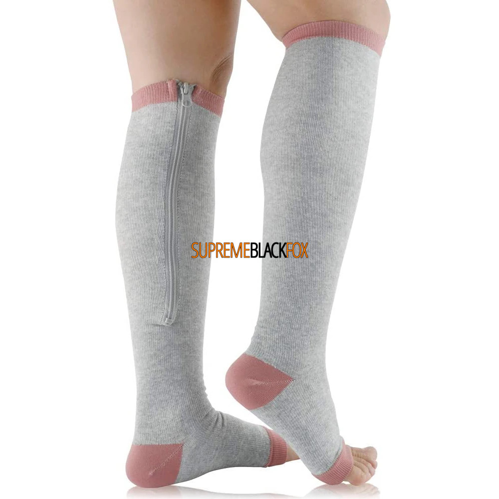 Compression Socks (3 Pack) Stockings 15-20mmHg Knee High Support Open Toe Zipper