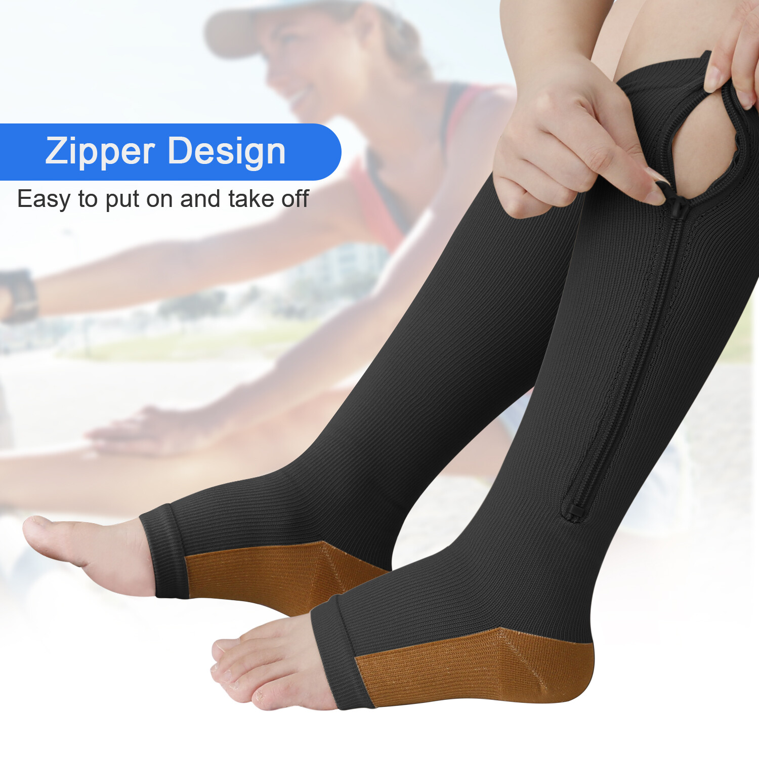 Knee High Compression Socks with Zipper – Foot & Calf Support for Pain Relief