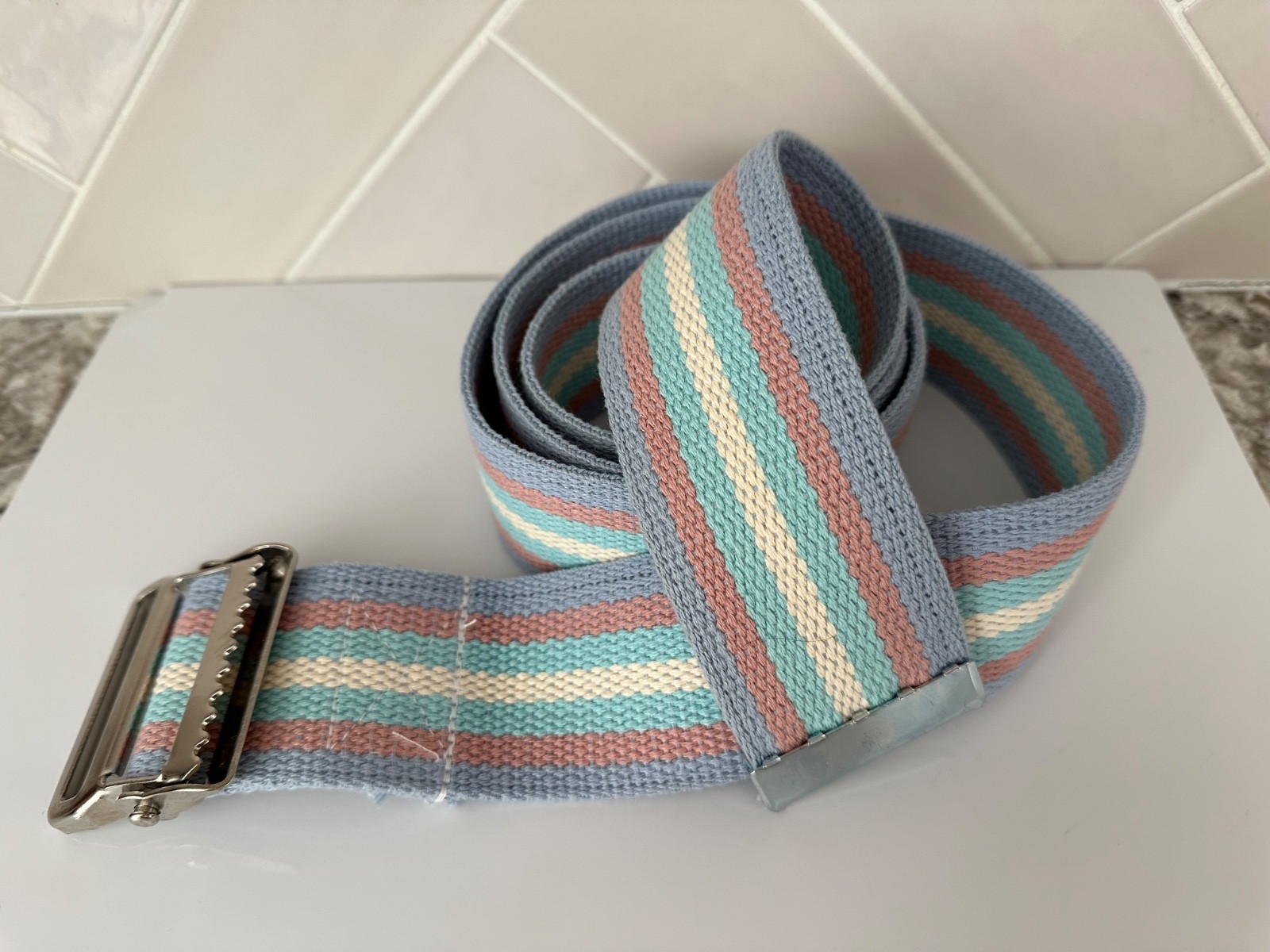 NEW DeRoyal Gait Belt Heavy Duty Universal Rainbow Pastel Stripe Therapy 56″