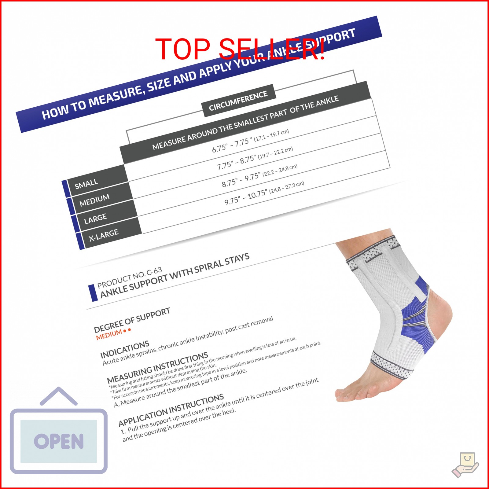 Champion Ankle Brace, Open Heel, Flexible Stays, Knit Elastic, X-Large