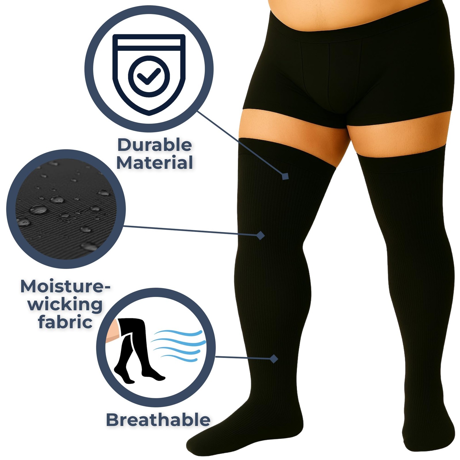 Men’s Plus Size Thigh High Compression Socks – Full Leg 20–30 X-Large, Black