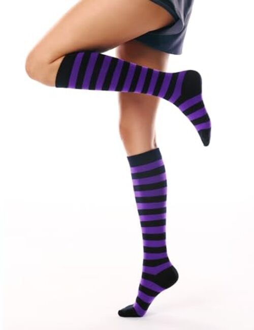 Women’s Knee High Socks Outdoor Sport One Size 1 Pack Black Purple Stripes