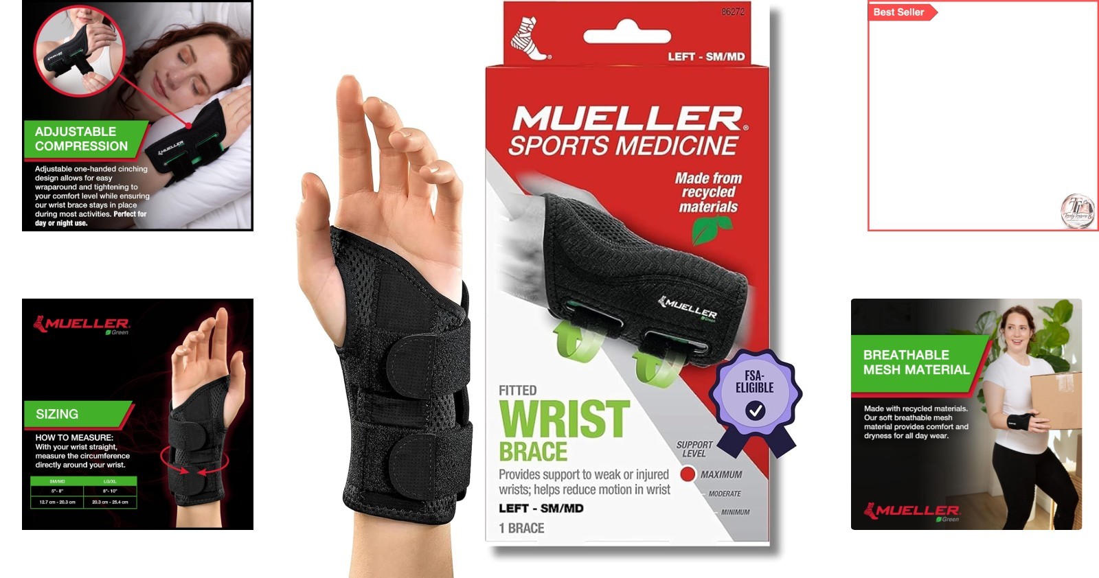 Sports Medicine Green Fitted Wrist Brace for Pain Relief & Support