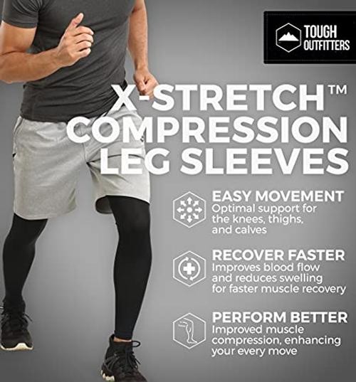Compression Leg Sleeves – Full Leg Sleeves for Men, Women & Youth X-Large Black