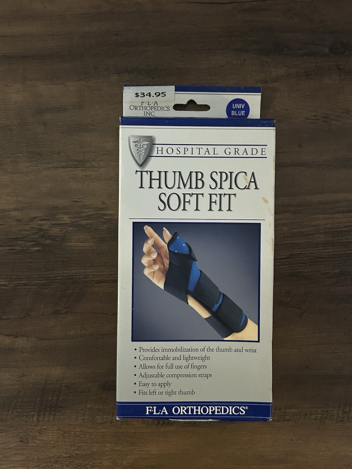 FLA Orthopedics Hospital Grade Thumb Spica Soft Fit Blue Universal Size