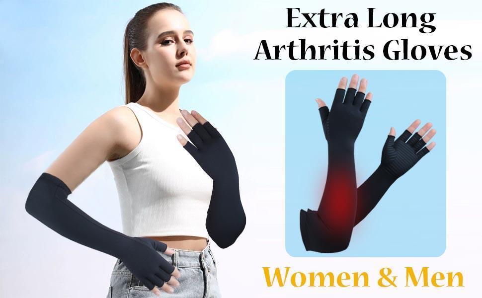 Copper Compression Long Gloves Gym Arthritis Carpal Tunnel Support Pain Relief ~