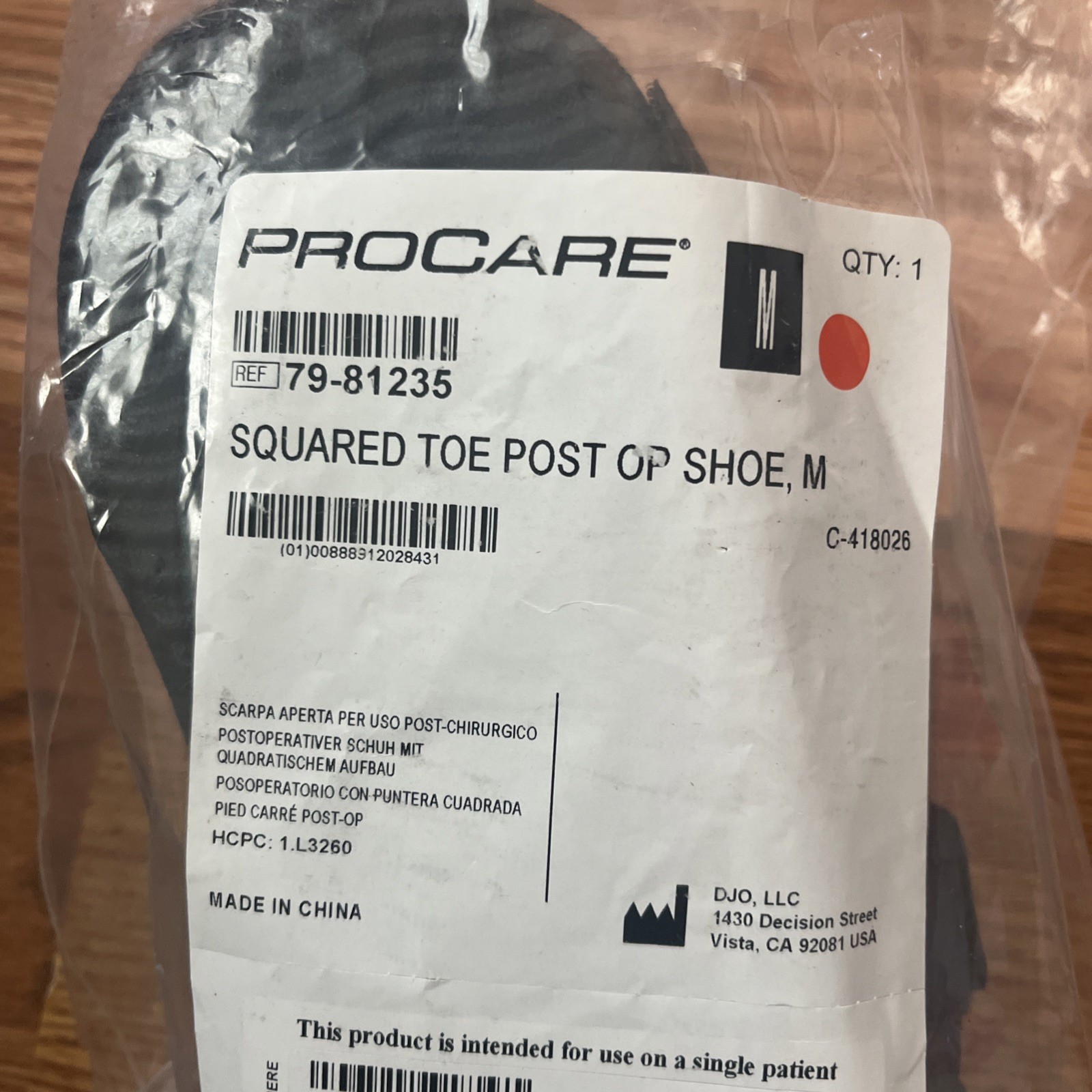 ProCare Squared Toe Post-Op Shoe Size: Medium