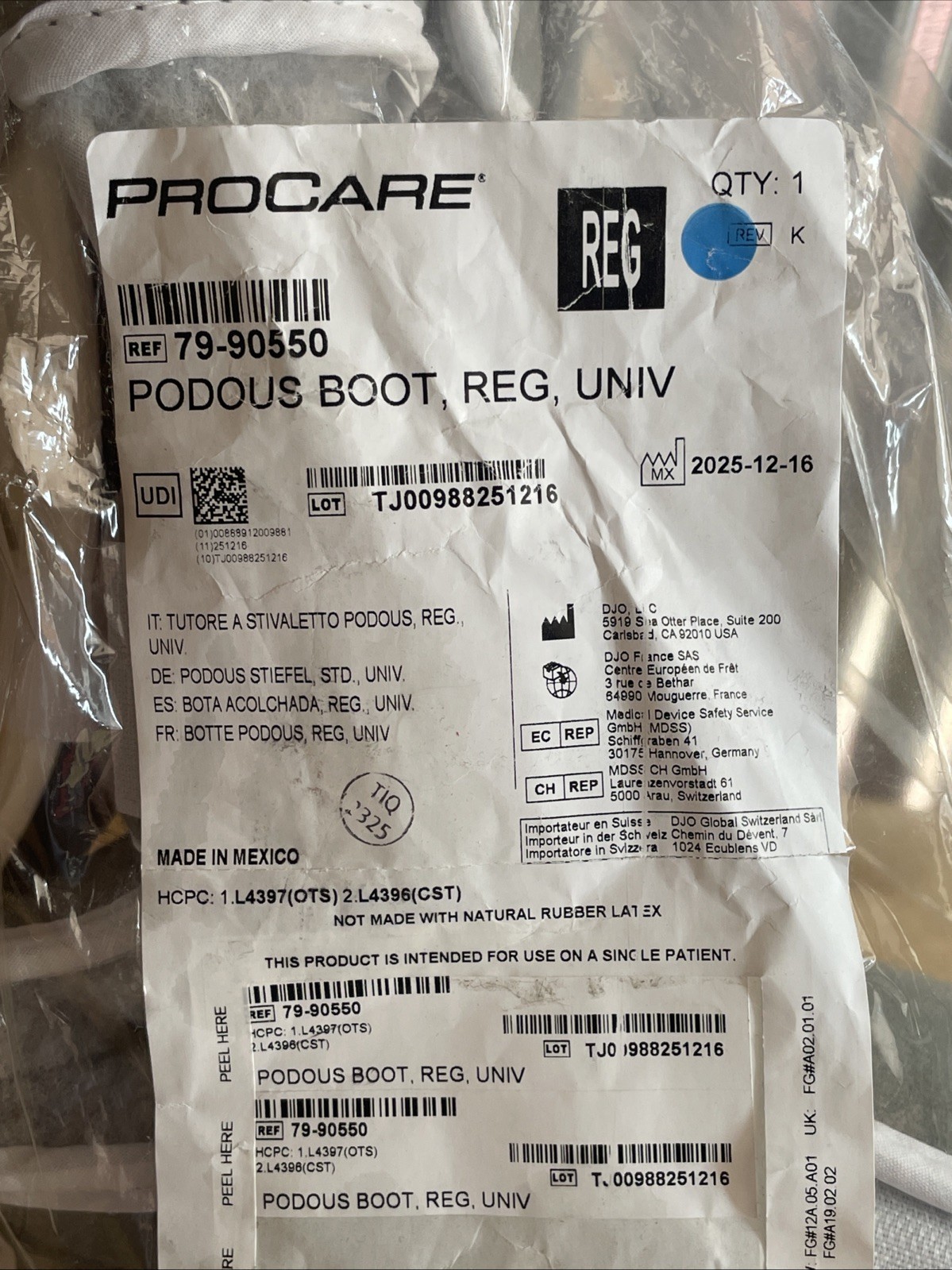 Procare 79-90550 Podous Boot Regular Universal For Left Right 2025 NEW