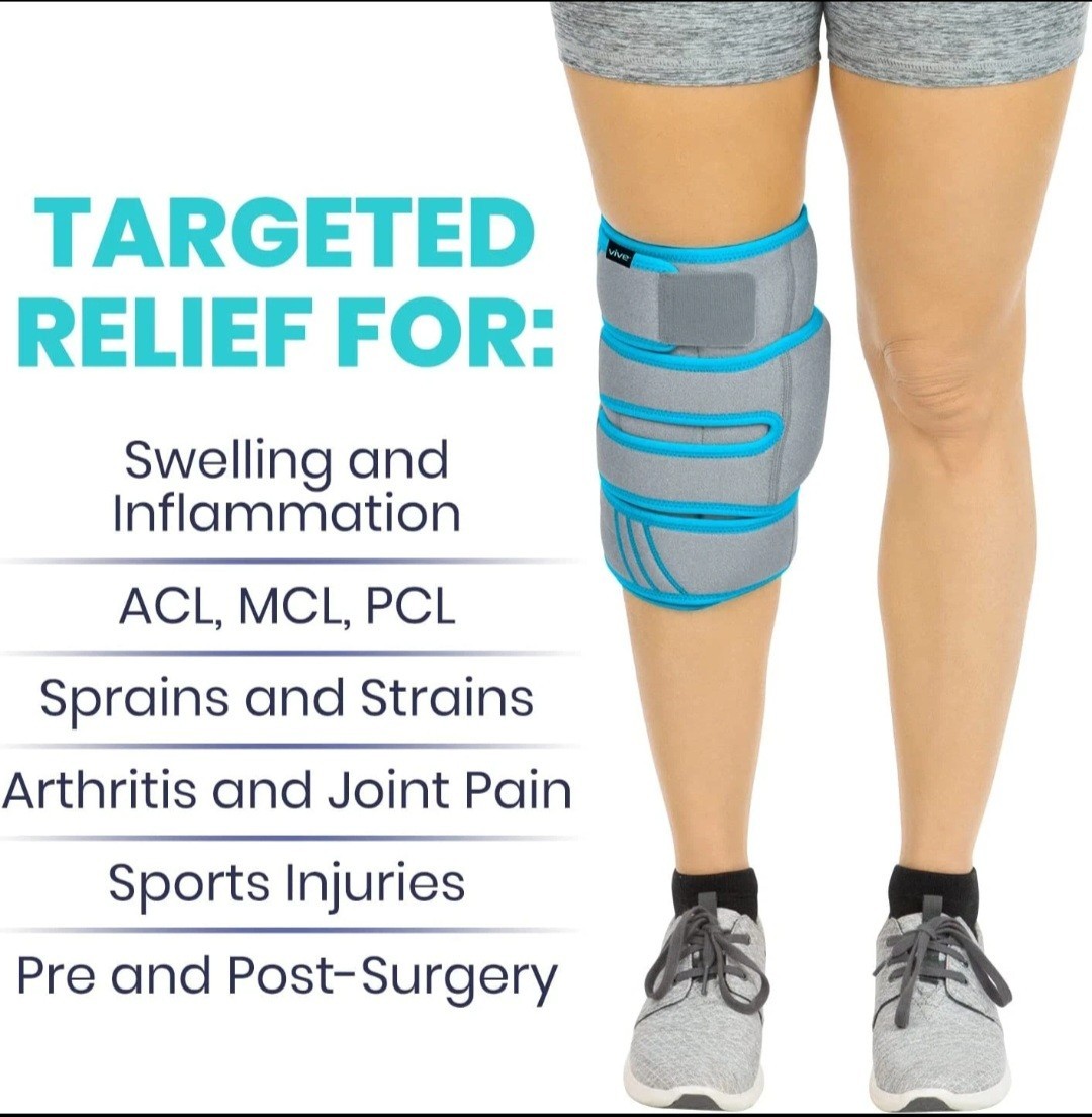 Vive Knee Ice Pack Wrap – Cold/Hot Gel Compression Brace – Heat Support Strap