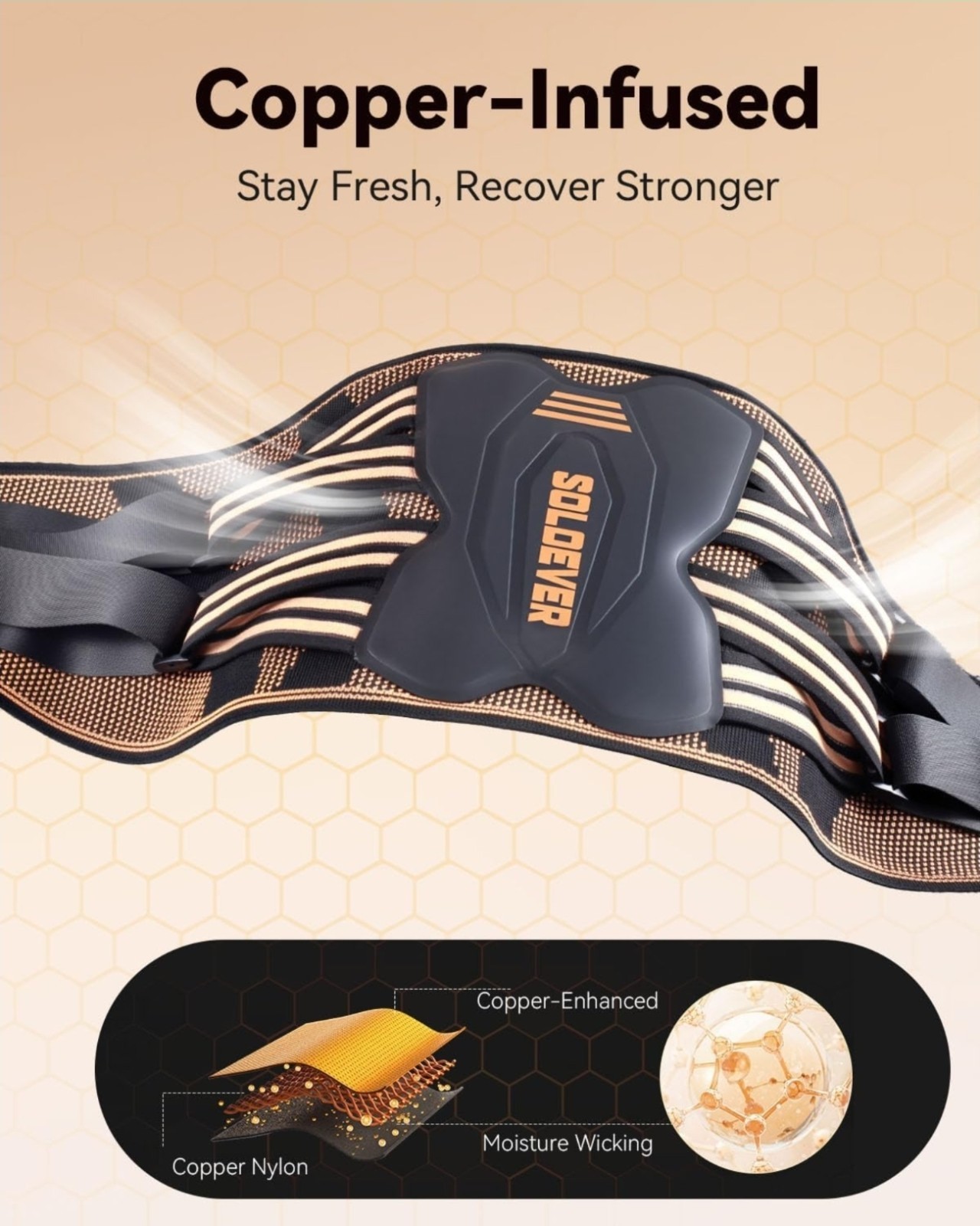 SOLOEVER XL Copper Back Brace for Lower Back Pain Breathable Lumbar Support