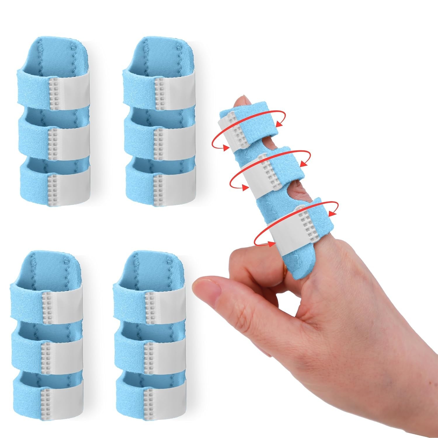 Light Blue Finger Support Brace – 4 Pack for Arthritis & Sprain Relief
