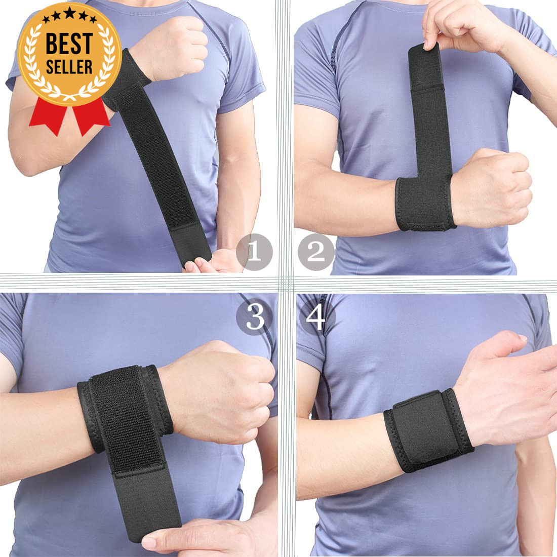 2-Pack Adjustable Wrist Brace Support Straps for Fitness Weightlifting Black