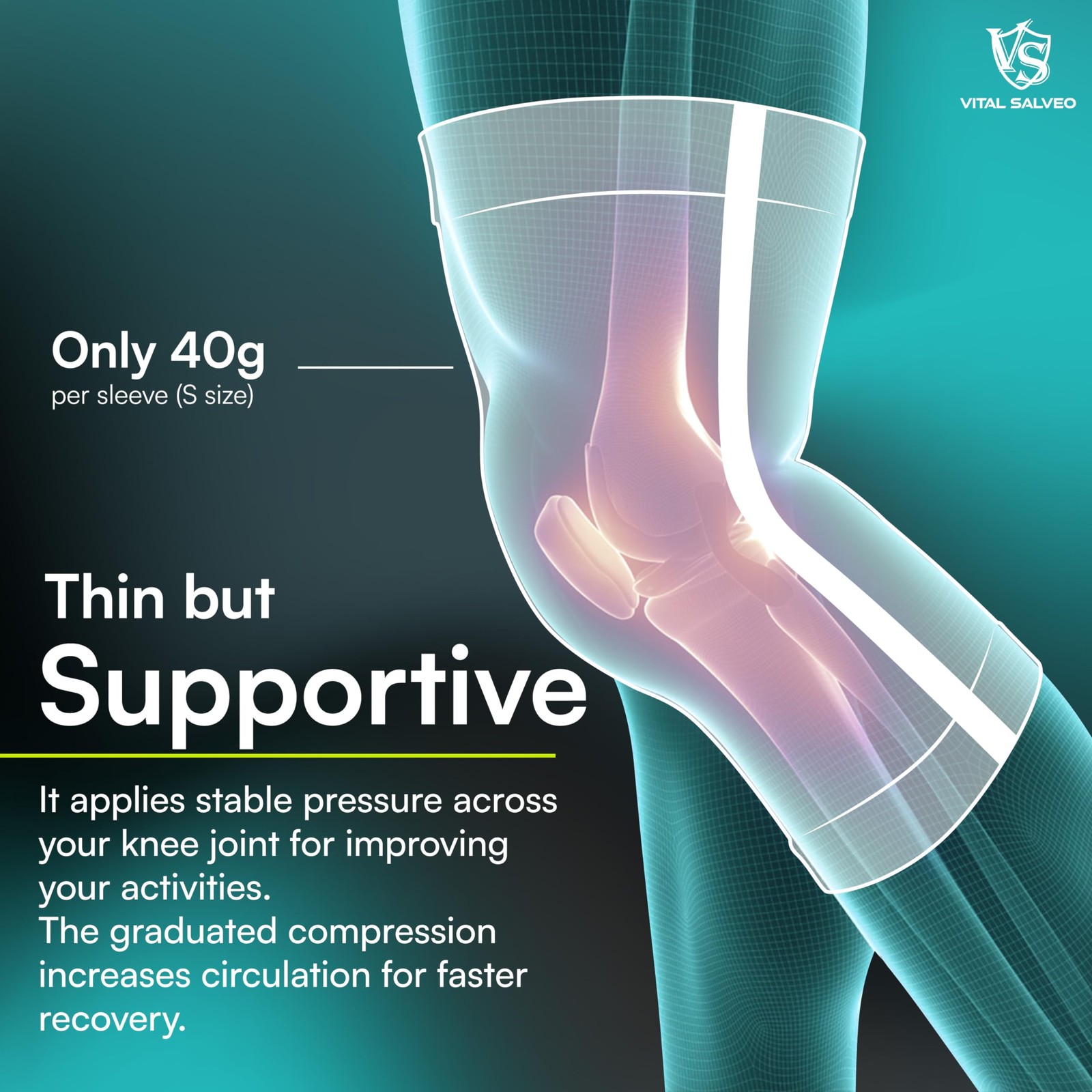 Vital Salveo 3D Knit Knee Compression Sleeve – Dynamic Recovery Small, Black
