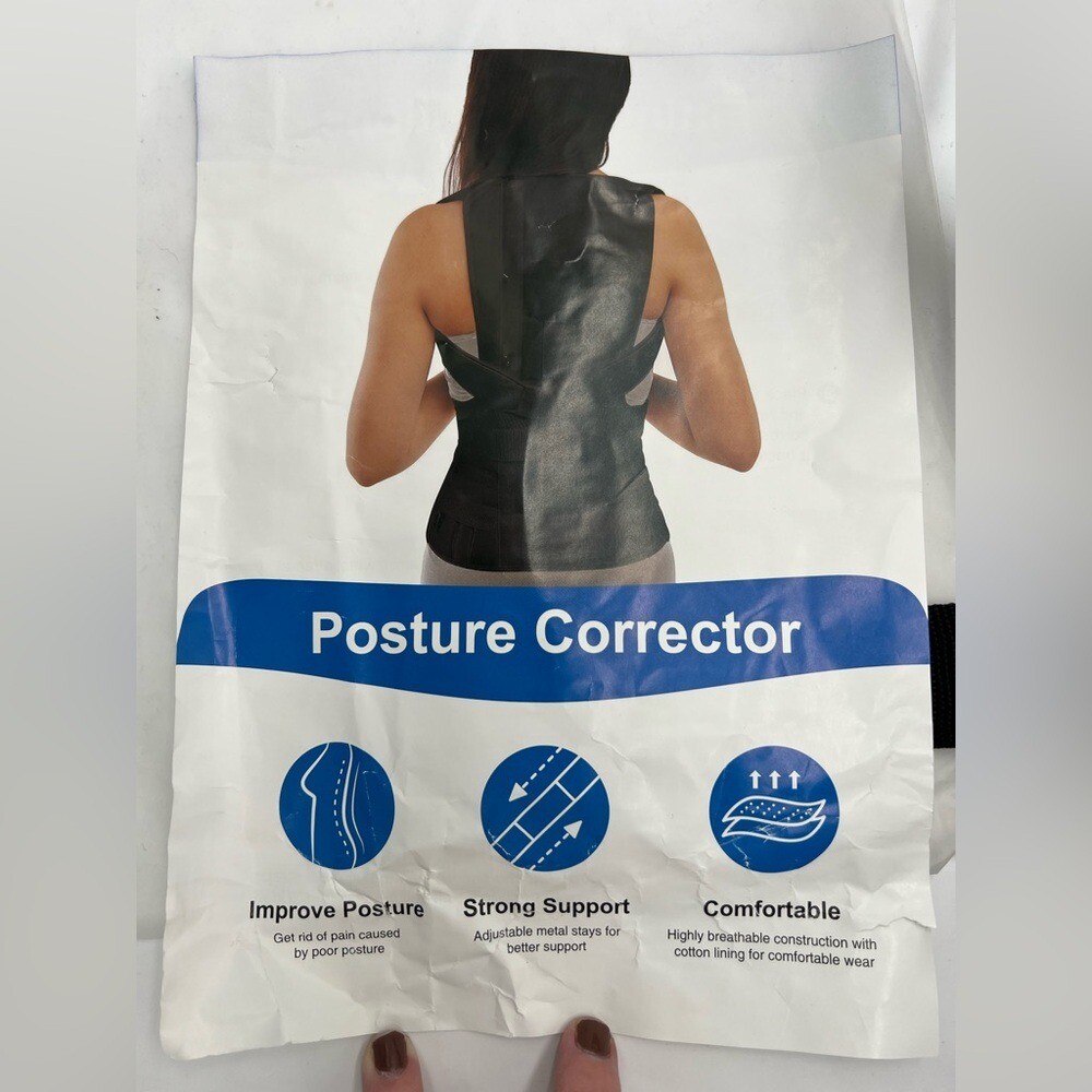 Black Posture Corrector Back Support Brace with Metal Stays Unisex Size Medium