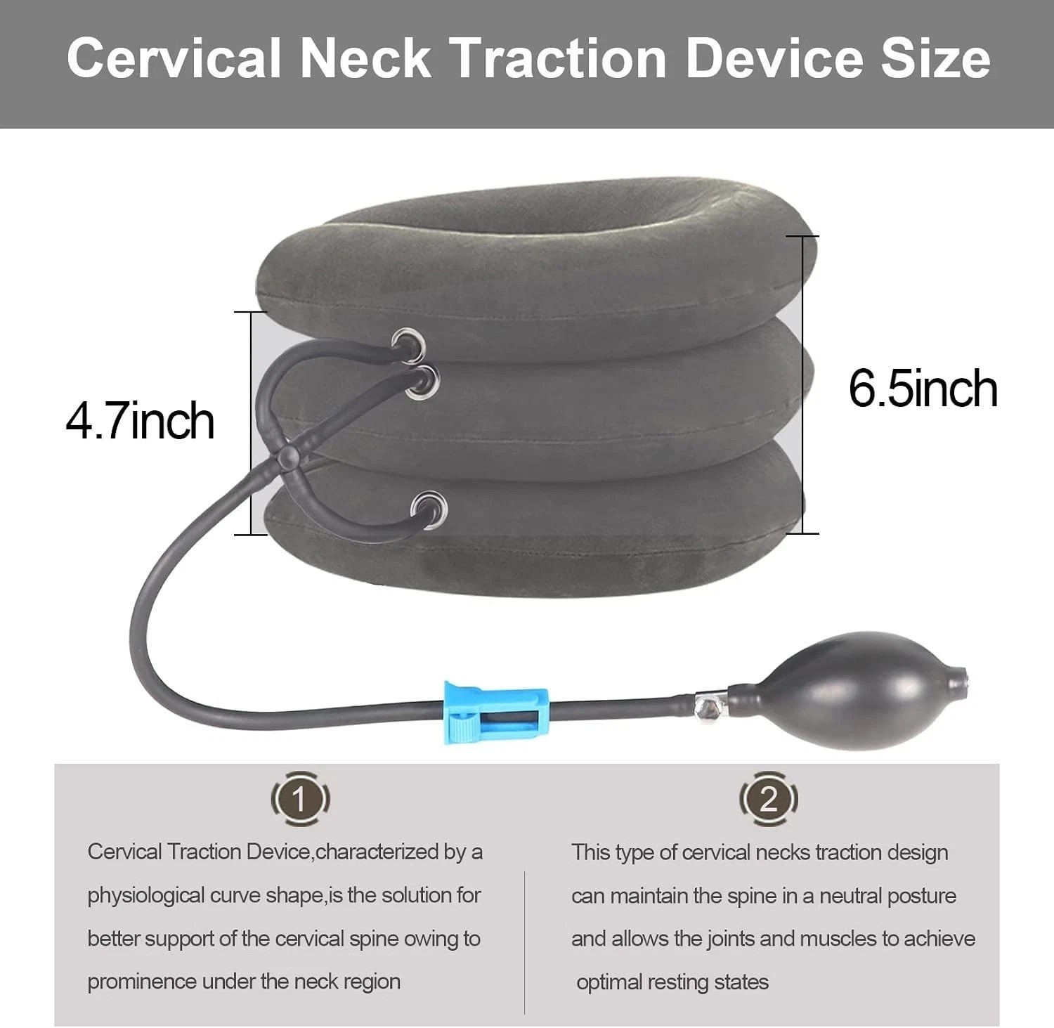 Ergonomic Cervical Traction Device – 3 Tube Quick Inflation for Neck Pain Relief