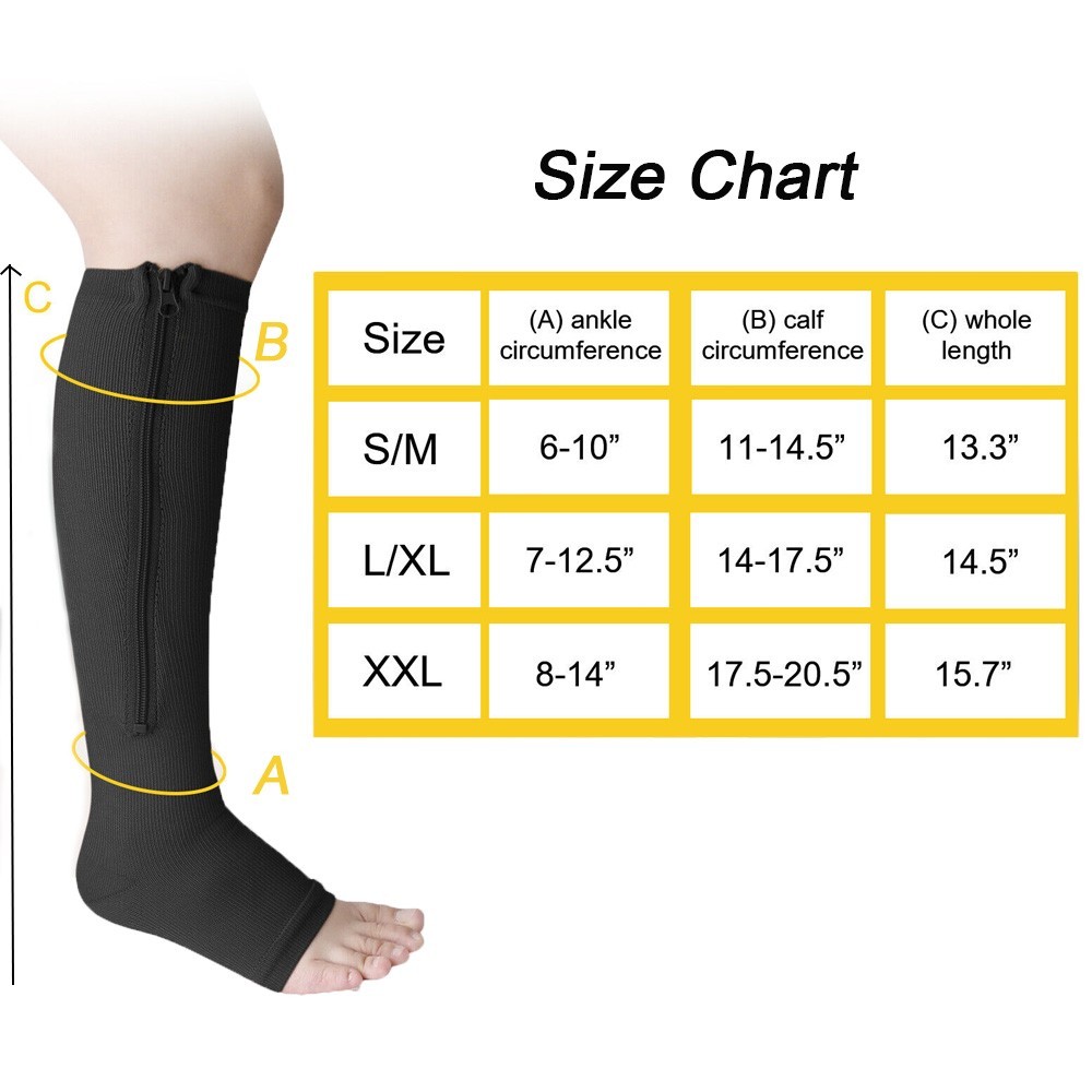 Open Toe Zipper Compression Socks Support Graduated Stockings Unisex 20-30mmHg