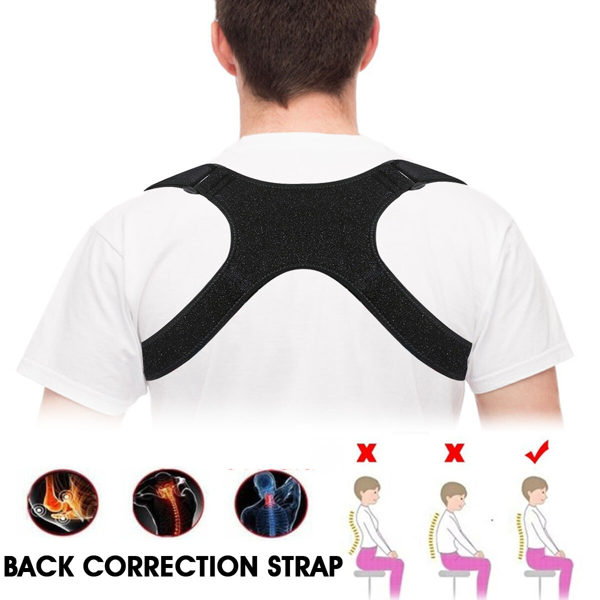 Adjustable Posture Corrector Back Shoulder Support Correction Brace Strap Belt