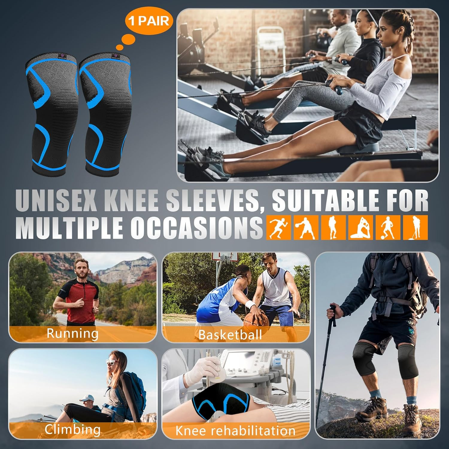 2 Pack Knee Braces for Running Knee Pain, Compression Knee Brace for Women & Men