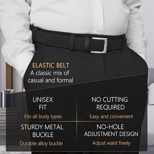 Elastic Braided XS Waist Adjustable:33″-37″ (42″ Length) Blackc Silvery Buckle