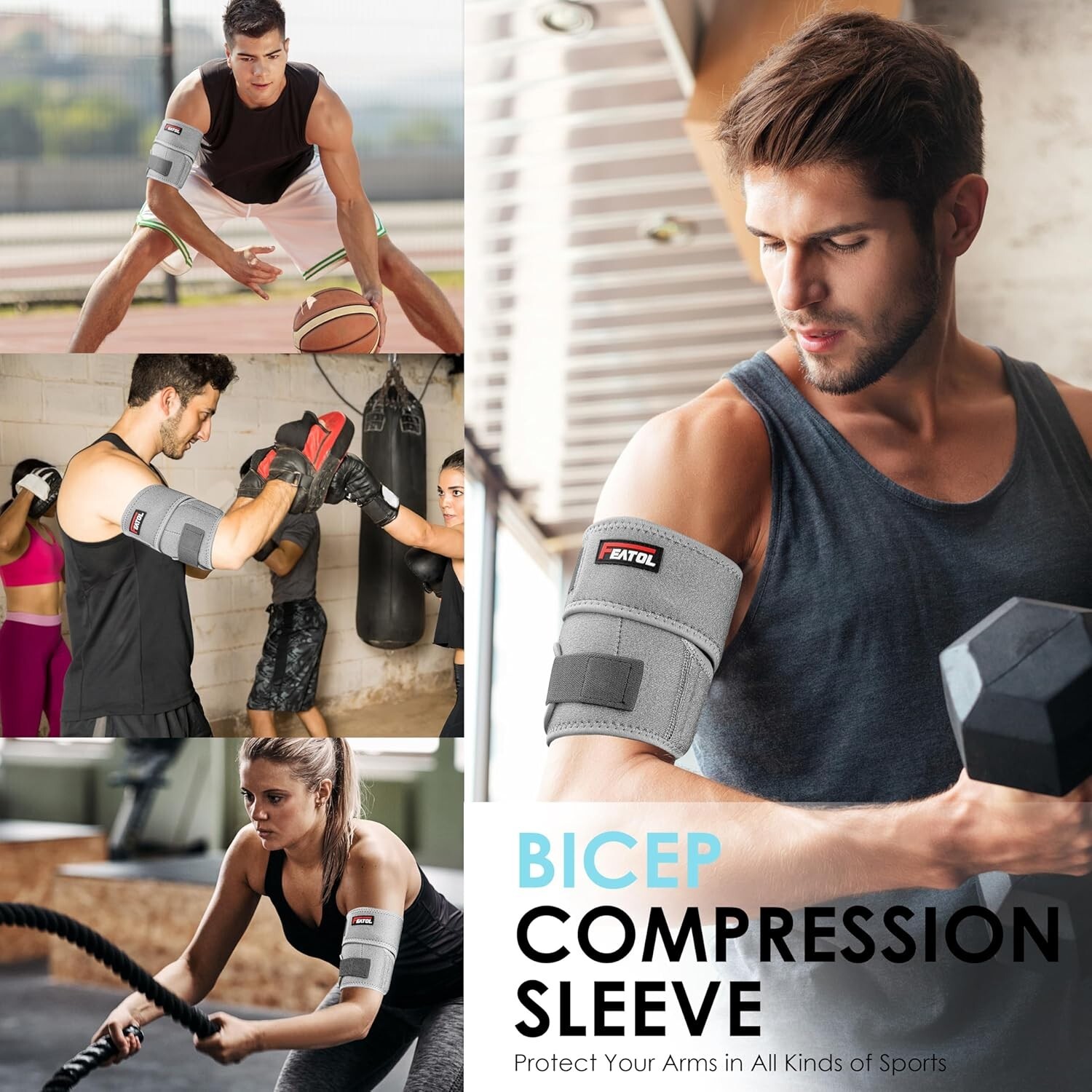 Compression Upper Arm Brace (Single), Biceps Tendonitis Support Brace for Men…