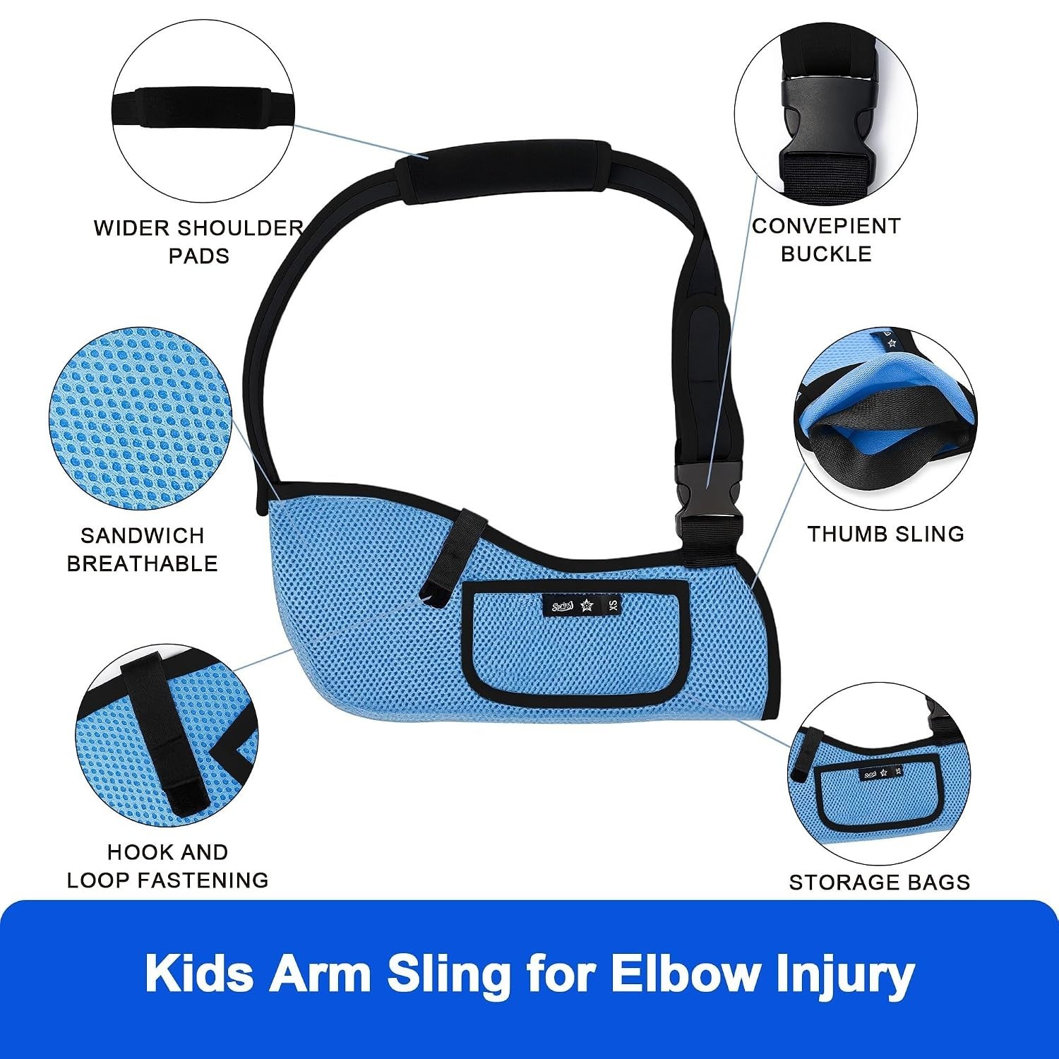 Adjustable Kids Arm Sling – Lightweight Breathable Shoulder Immobilizer in Blue