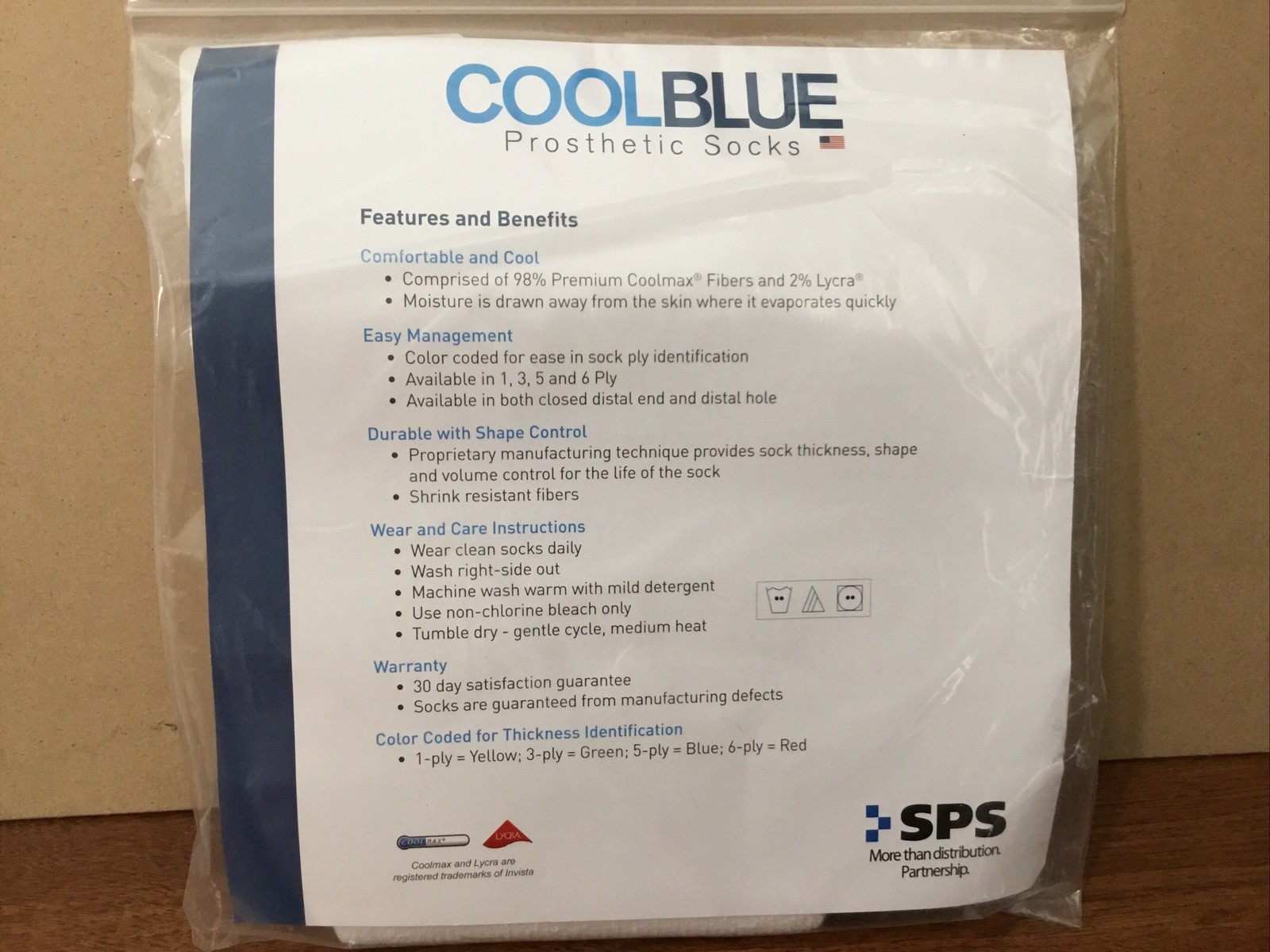Prosthetic Sock Cool Blue 5 Ply Sewn Hole CB5HMRG2 Size 1, 2 length 16 – 20 ~New